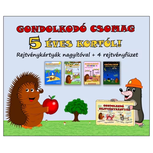 Gondolkodó csomag 5 éves kortól - Rejtvénykártyák nagyítóval + 4 rejtvényfüzet - Foglalkoztatók  témájú könyvek és olvasmányok