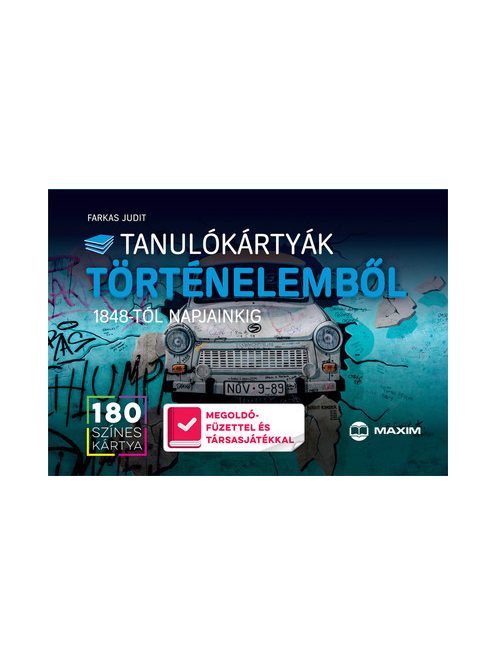 Tanulókártyák történelemből -1848-tól napjainkig /180 db színes kártya + 88 oldalas megoldófüzet és játéktábla